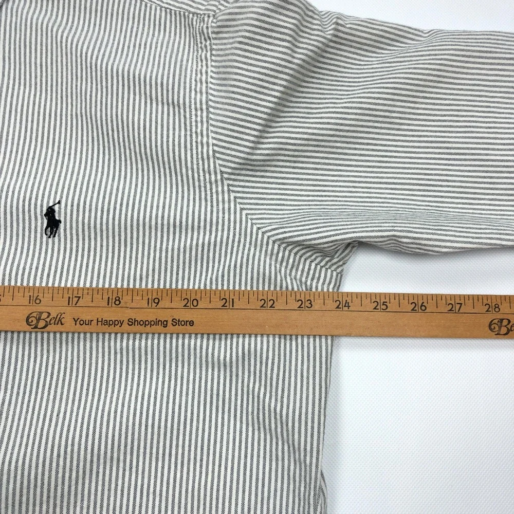 Polo Ralph Lauren Mens Large Classic Fit Striped Button Down Shirt Grey White